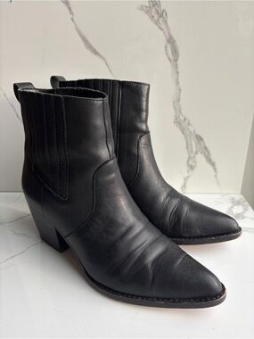 J.Crew sz 9.5 Black Leather Chelsea Western Boot Ankle Bootie Cowboy